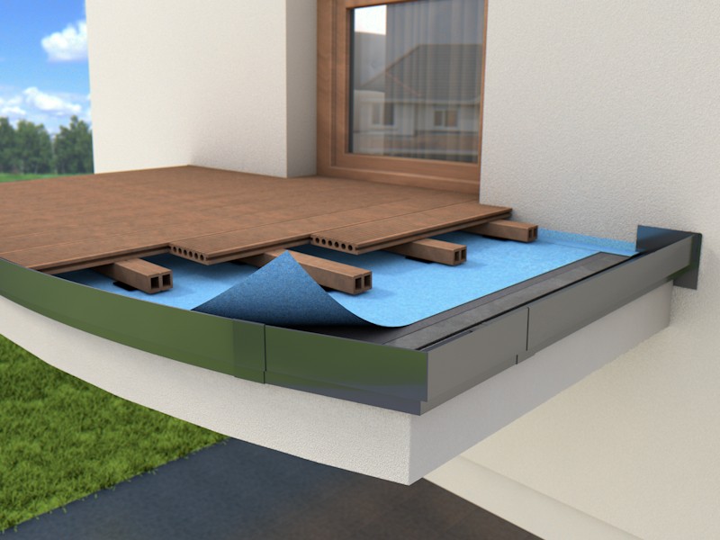 schemat Profil balkonowy W 30/37 flex, balkon wentylowany z posadzką drewnianą, kompozytową