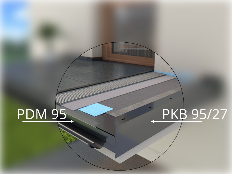 schemat Profil balkonowy boczny PKB 95/27 boM do posadzek z żywicy cienkowarstwowej, Epdm, PVC, papy (1szt-2mb)